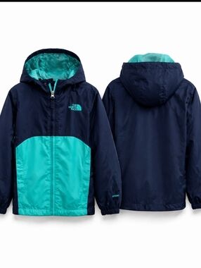 The North Face Boys Windbreaker Jacket Hooded Blue Green M 10/12